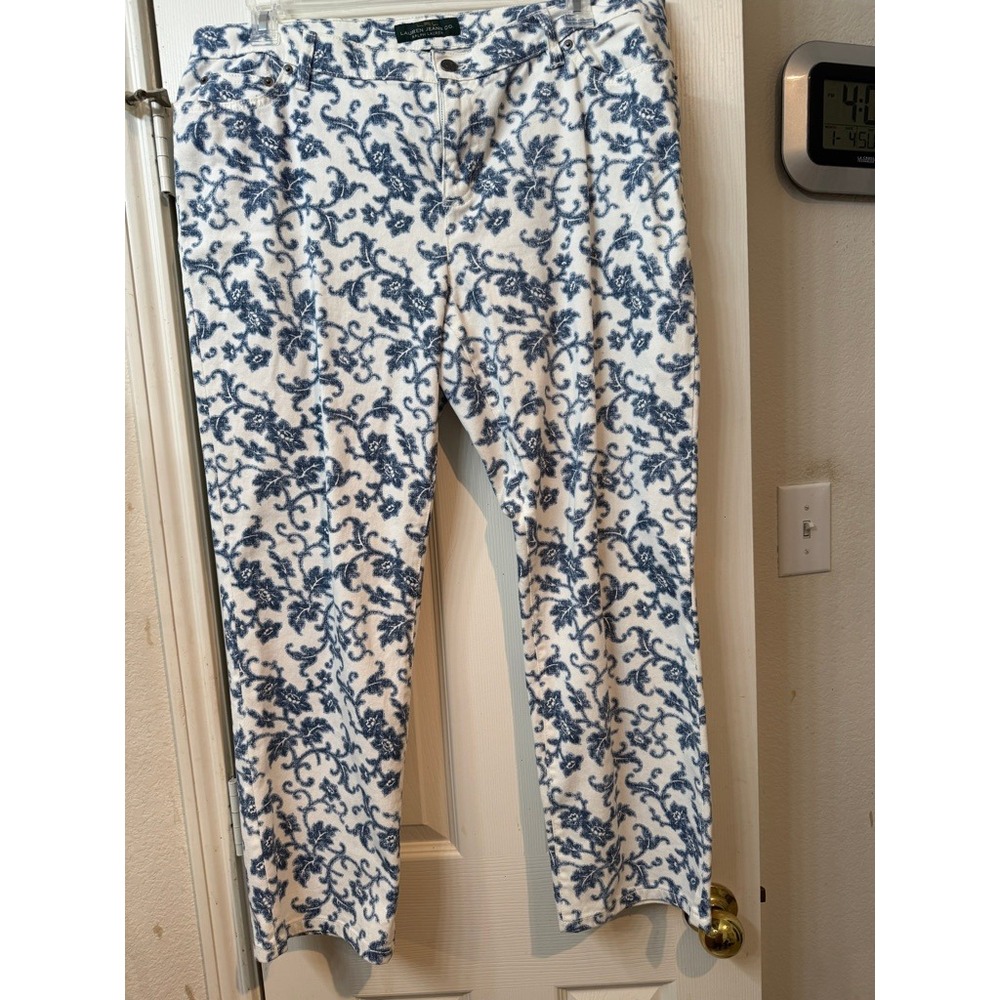 Lauren Ralph Lauren jeans vintage blue‎ white floral print plus size 16W NWOT